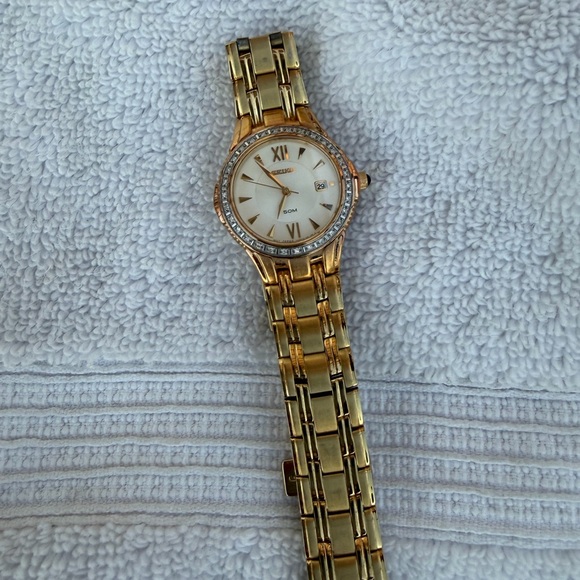 Seiko Gold Tone Plated with Diamonds  Roman Numeral Watch main image 8